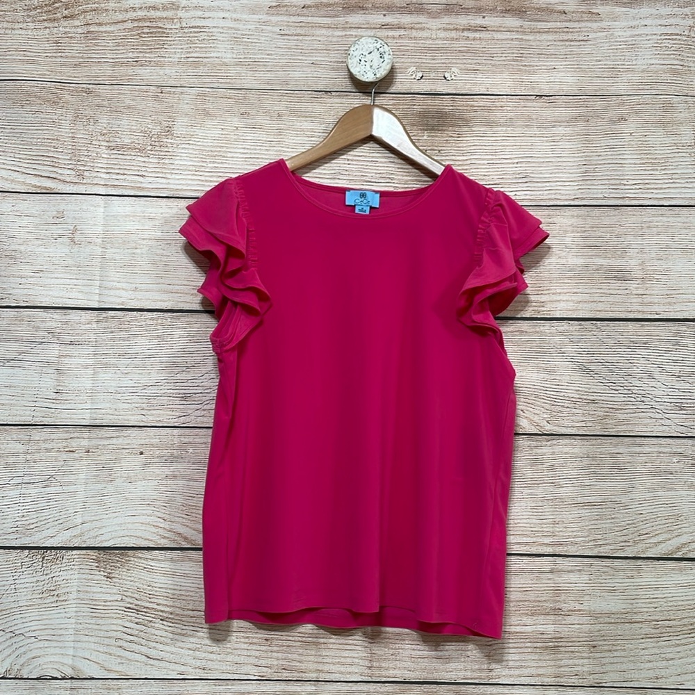 NWT CeCe Raspberry Pink Blouse with Ruffle Sleeves Medium